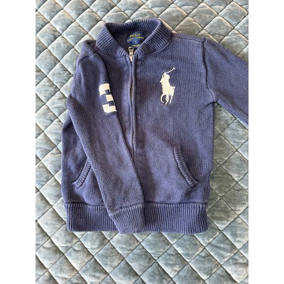 Ralph Lauren Polo Full Zip Knit Sweater little Boys size 5 blue 100% cotton - Picture 3 of 5